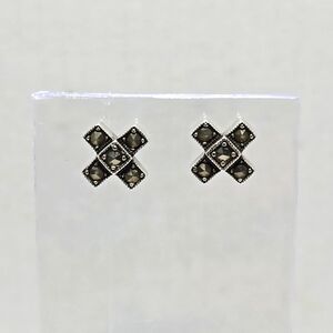 Vintage Judith Jack Sterling Silver Signed Marcasite Stud Post Earrings